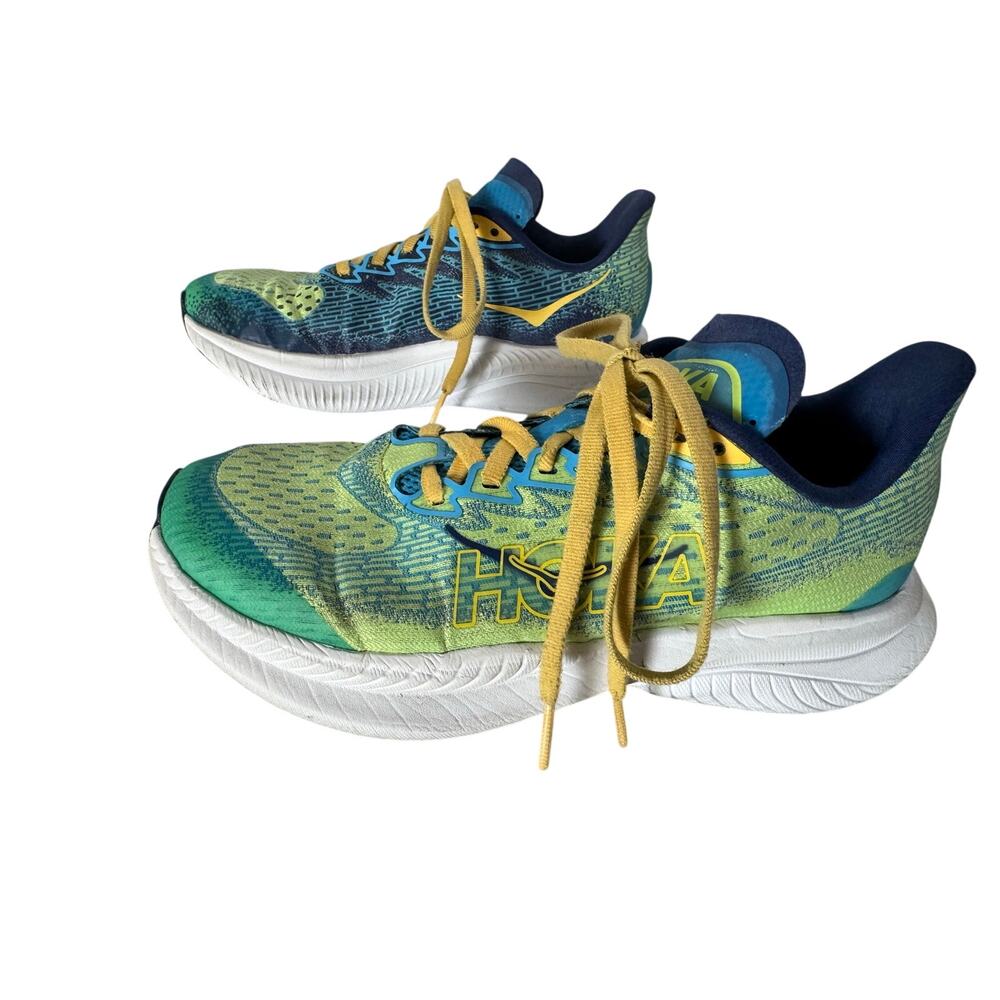 Hoka One One Mach 6 Youth Size 4 MD Green Blue Yellow
